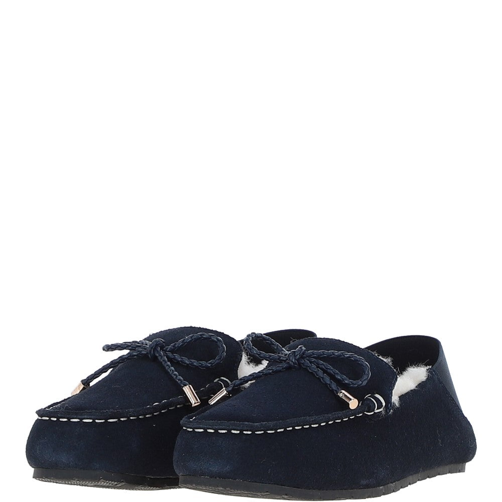 Women's Classic  Suede Sheepskin Moccasins Navy: Megan