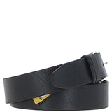 Women's Fashion Leather Belt with Gold Metal Pin Buckle Black: LB-301