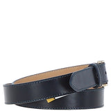Women's Fashion Leather Belt with Gold Metal Pin Buckle Navy: LB-303
