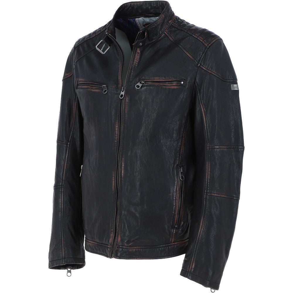 Vintage Wash Leather Biker Jacket Black: Lent 2