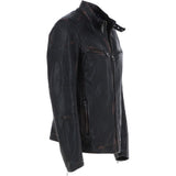 Vintage Wash Leather Biker Jacket Black: Lent 2
