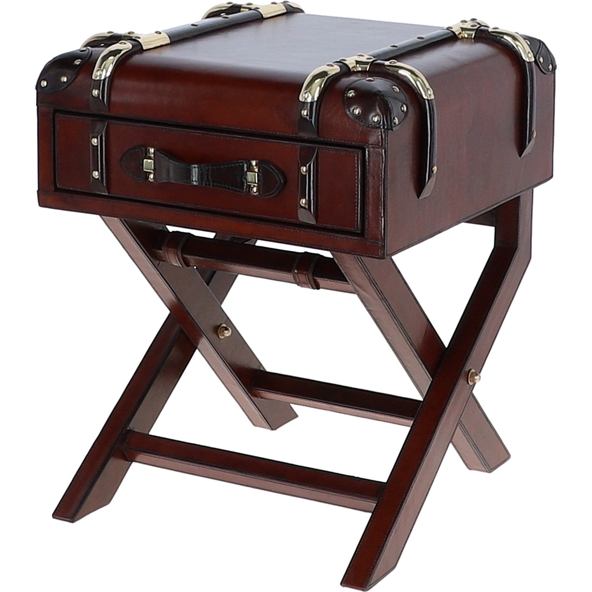 Luxury Real Leather Bed Side Cabinet Chestnut: LF-150