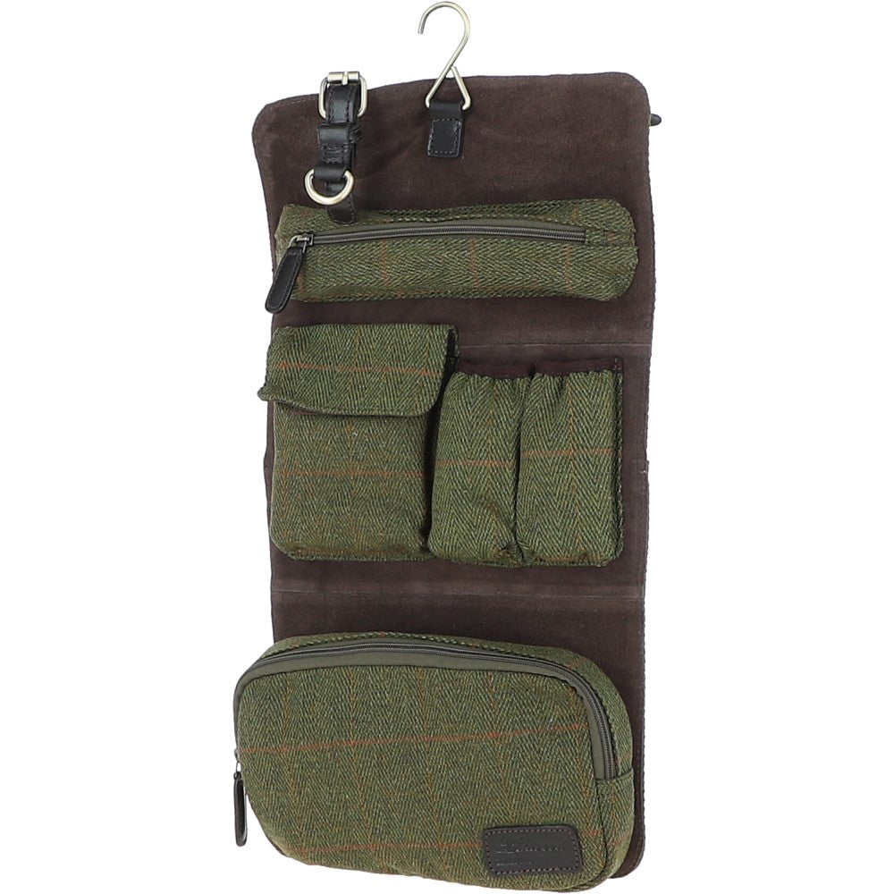 Vintage Oily Hanging Leather Wash Bag Tweed: LIAM