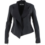 Ladies Waterfall Front Leather Jacket Black: licra