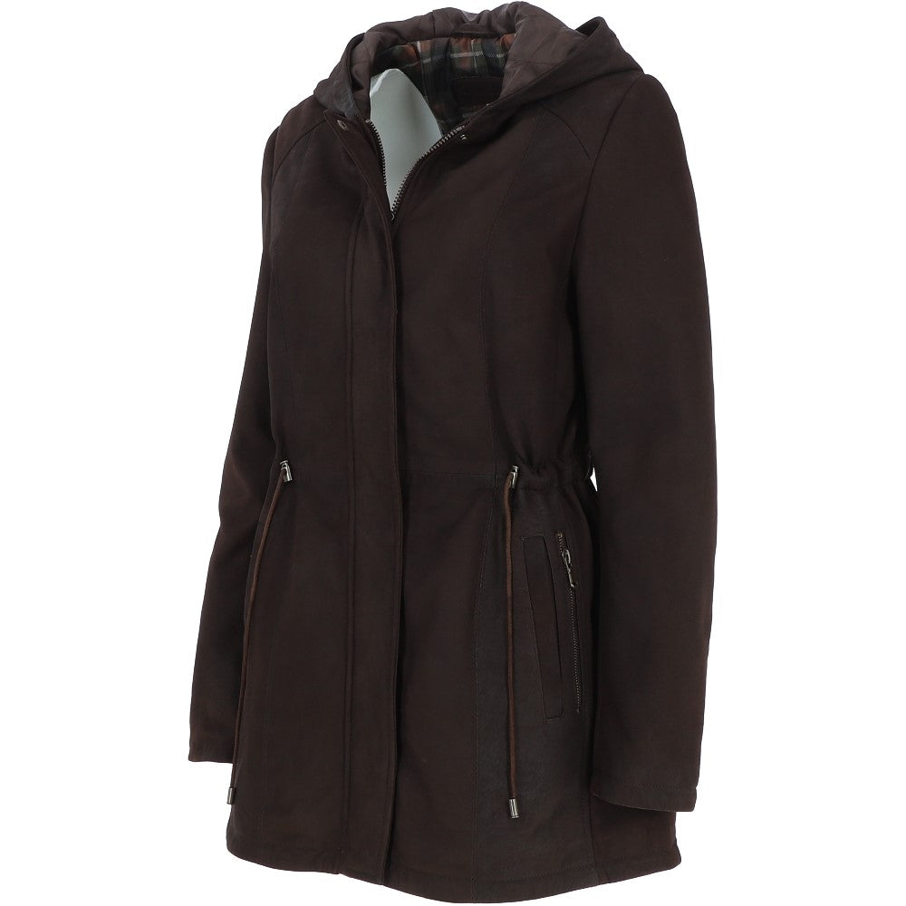 Fenland Women's Nubuck Leather Hooded Coat Brown:  Maisie