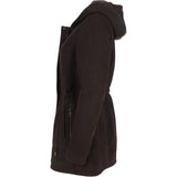 Fenland Women's Nubuck Leather Hooded Coat Brown:  Maisie