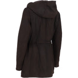 Fenland Women's Nubuck Leather Hooded Coat Brown:  Maisie