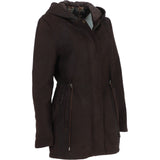 Fenland Women's Nubuck Leather Hooded Coat Brown:  Maisie