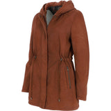 Fenland Women's Nubuck Leather Hooded Coat Rust:  Maisie