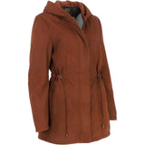 Fenland Women's Nubuck Leather Hooded Coat Rust:  Maisie