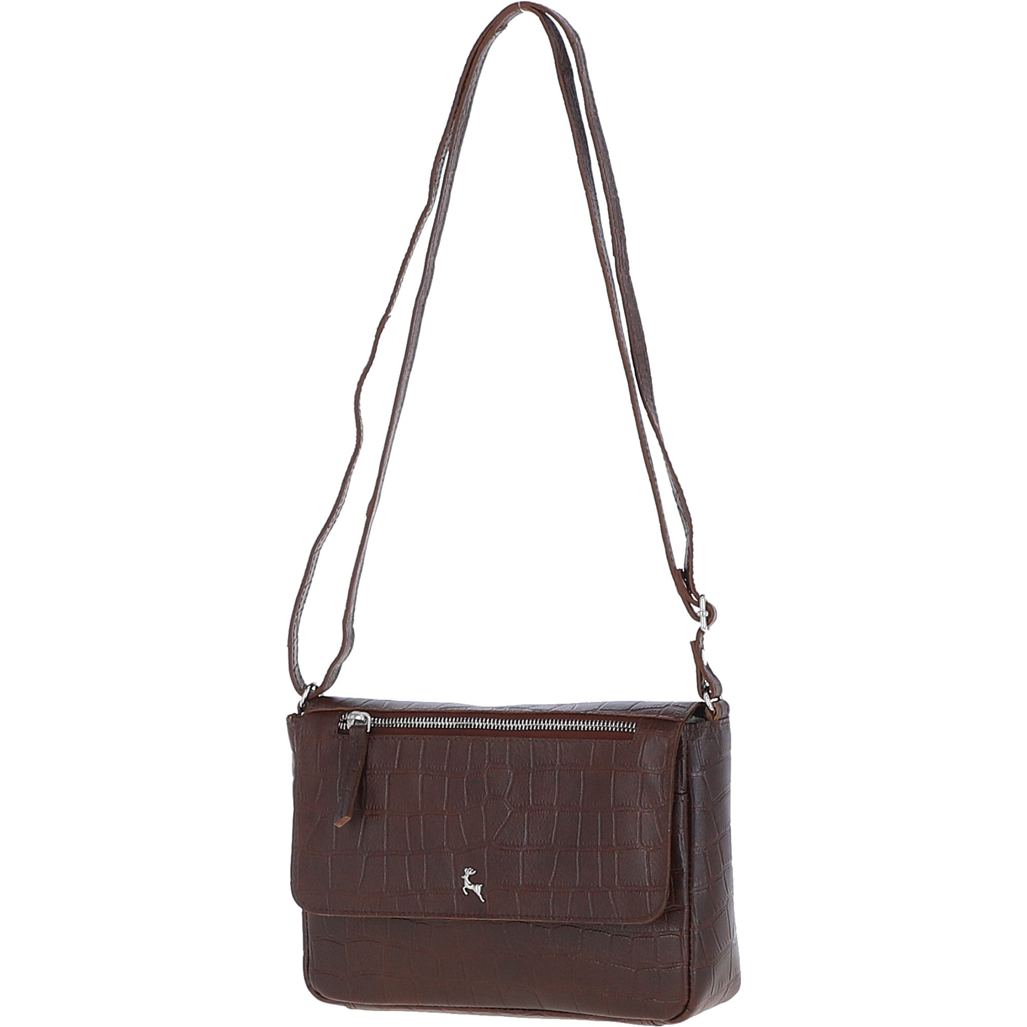 Valentina Flap Over Croc Print Real Leather Shoulder Bag Brandy/croc: MC5