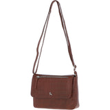 Valentina Flap Over Croc Print Real Leather Shoulder Bag Cognac/croc: MC5