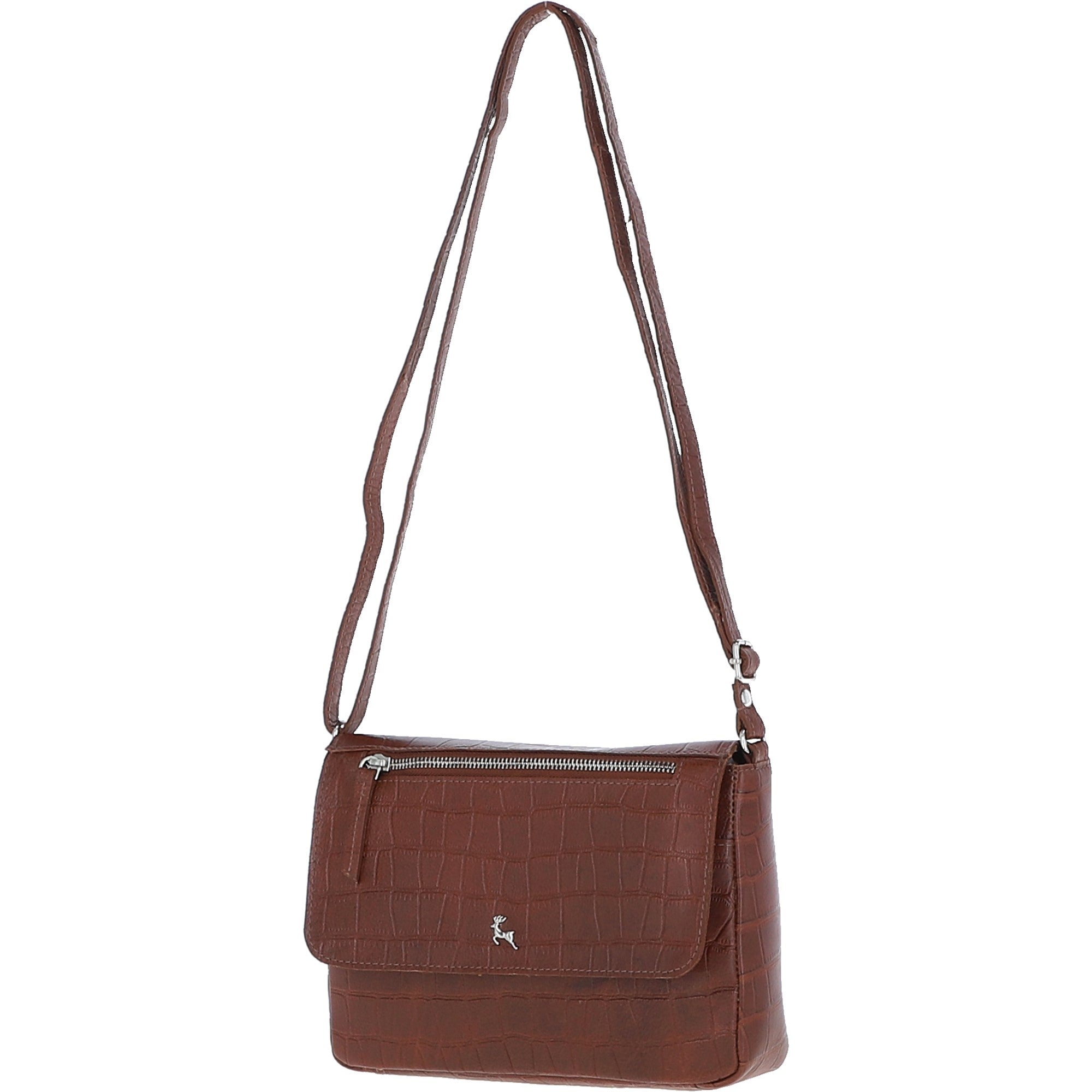 Valentina Flap Over Croc Print Real Leather Shoulder Bag Cognac/croc: MC5