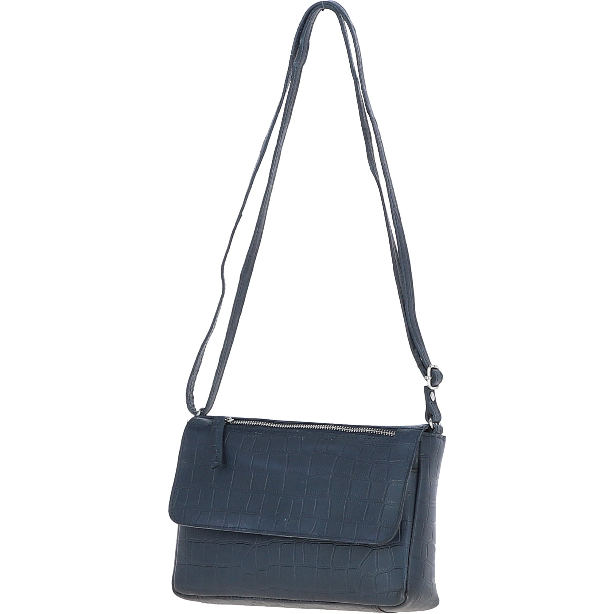 Valentina Flap Over Croc Print Real Leather Shoulder Bag Navy/croc: MC5