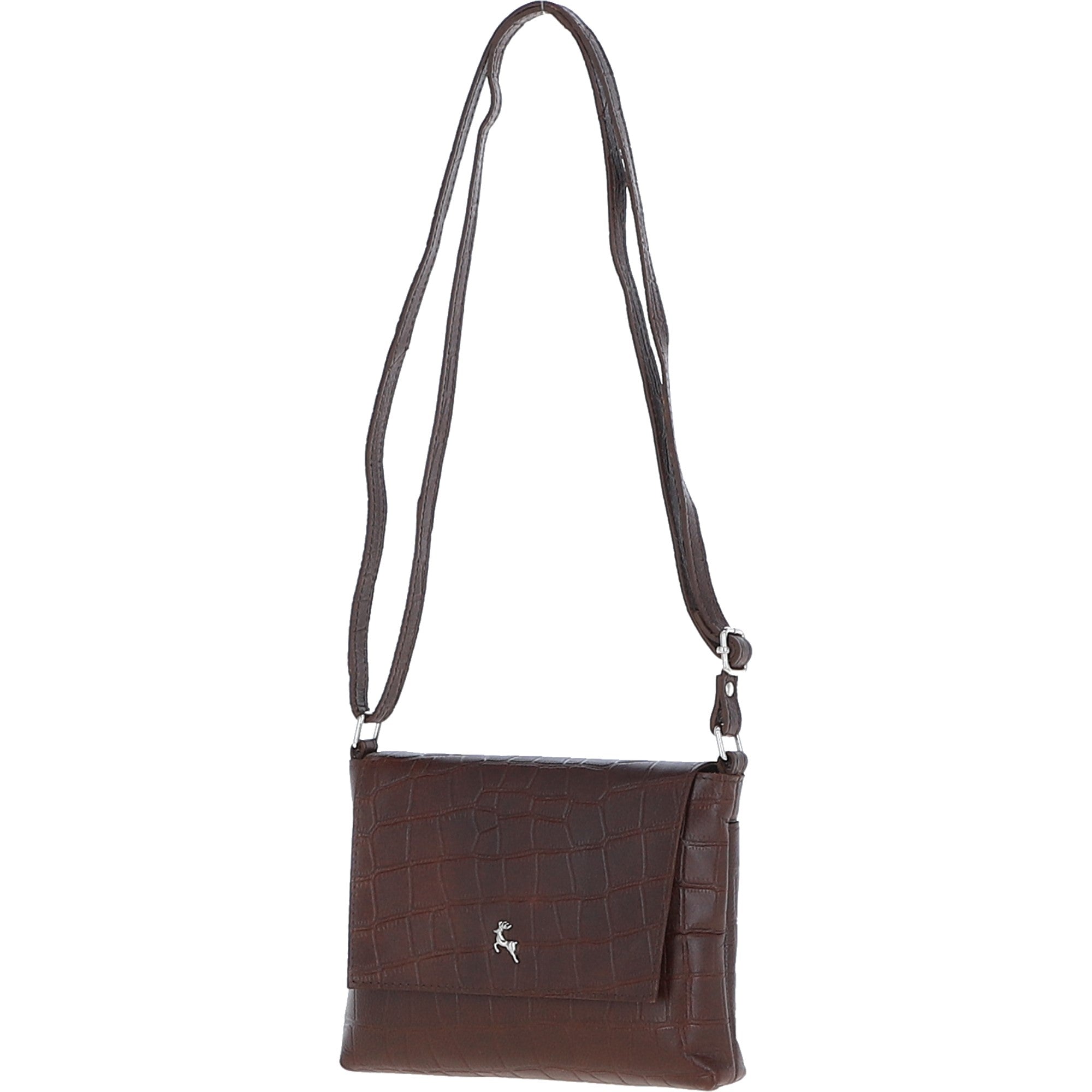 Rosea Flap Over Croc Print Real Leather Shoulder Bag Brandy/croc: MC6