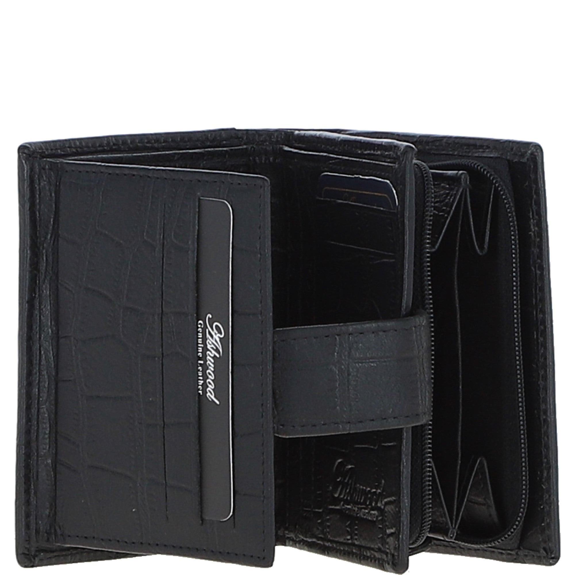 Medium Croc Print Leather Wallet Purse Black/croc: MC7