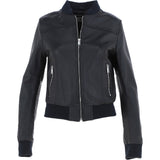 Ladies Leather Bomber Jacket  Black : Moto Bomber