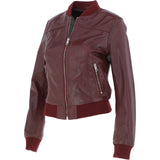 Ladies Leather Bomber Jacket  Burgundy : Moto Bomber