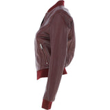 Ladies Leather Bomber Jacket  Burgundy : Moto Bomber