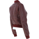 Ladies Leather Bomber Jacket  Burgundy : Moto Bomber