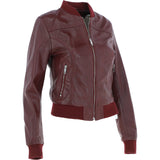 Ladies Leather Bomber Jacket  Burgundy : Moto Bomber