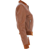 Ladies Leather Bomber Jacket  Tan : Moto Bomber