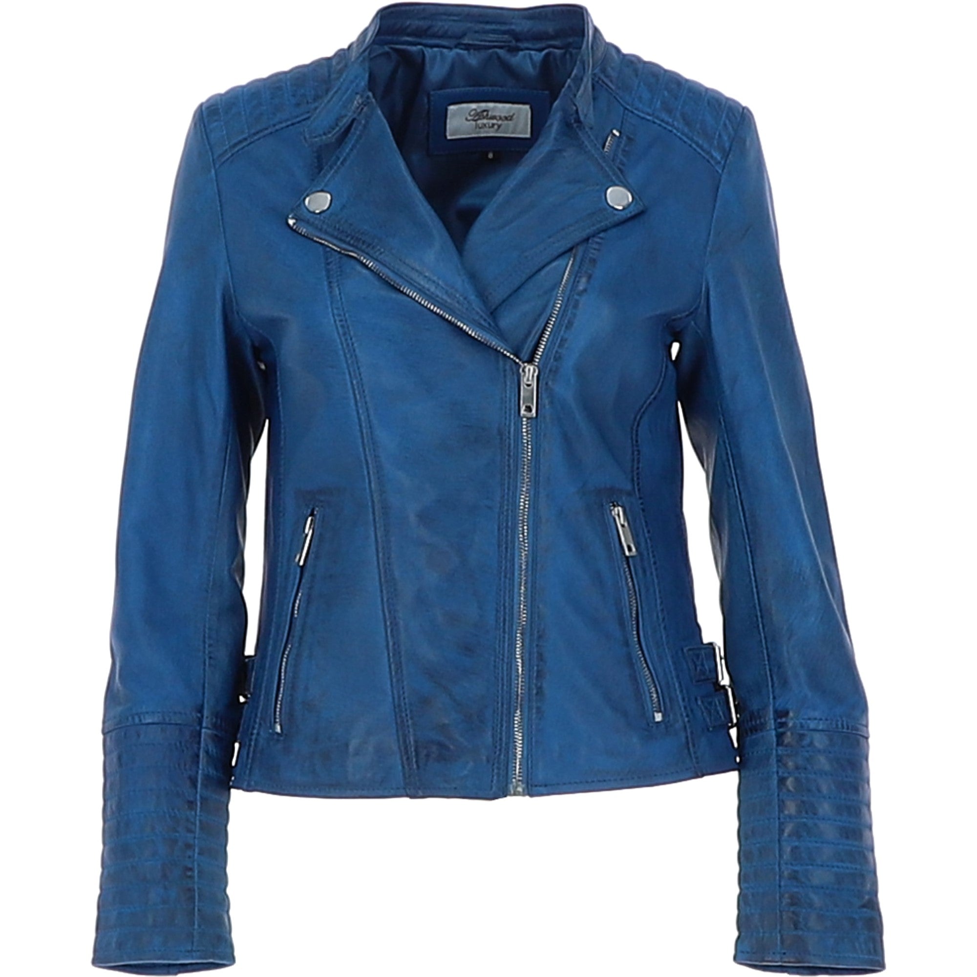 Leather Biker Jacket Royal Blue: N-31