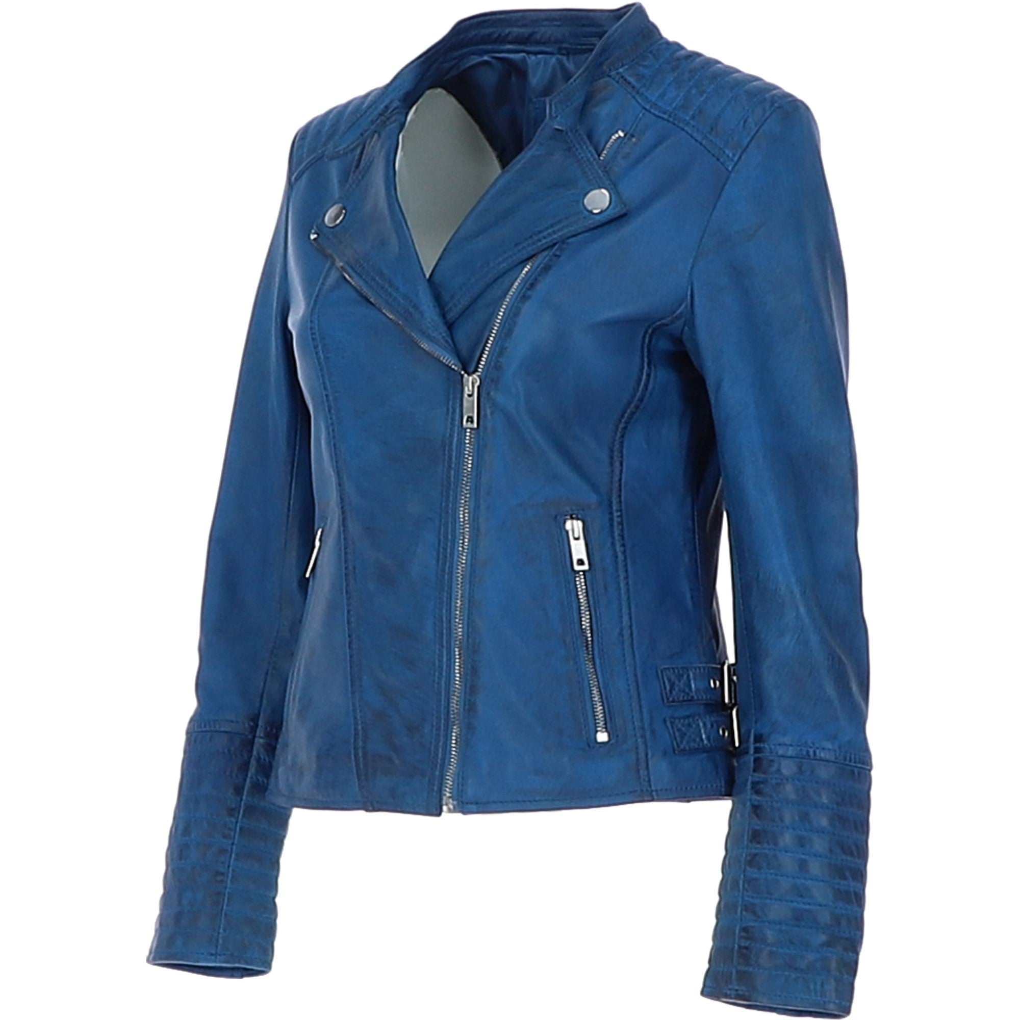 Leather Biker Jacket Royal Blue: N-31