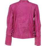 Leather Biker Jacket Purple: N-31