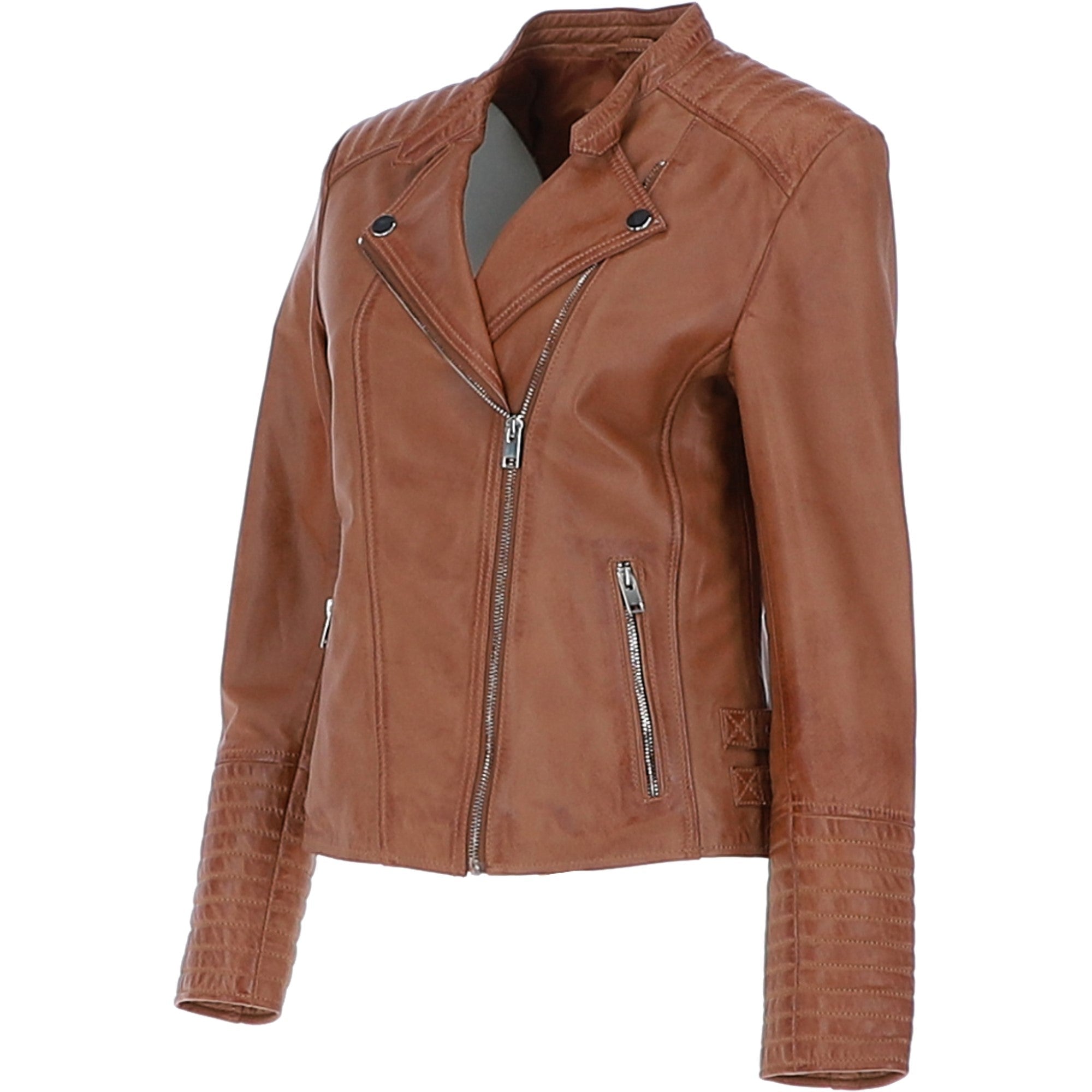 Leather Biker Jacket Tan: N-31