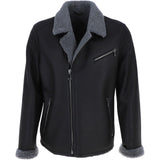 Mens Side Zip Sheepskin Pilot Jacket Black: NCB9