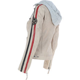 Women's Detachable Hood Leather Biker Jacket Beige: Nirma