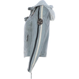 Women's Detachable Hood Leather Biker Jacket Grey: Nirma