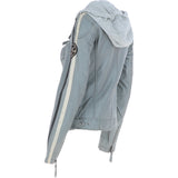 Women's Detachable Hood Leather Biker Jacket Grey: Nirma