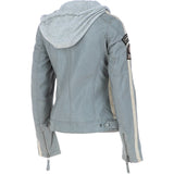 Women's Detachable Hood Leather Biker Jacket Grey: Nirma