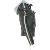 Women's Detachable Hood Leather Biker Jacket Green: Nirma