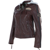 Women's Detachable Hood Leather Biker Jacket Oxblood: Nirma
