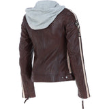 Women's Detachable Hood Leather Biker Jacket Oxblood: Nirma