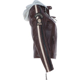Women's Detachable Hood Leather Biker Jacket Oxblood: Nirma