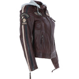 Women's Detachable Hood Leather Biker Jacket Oxblood: Nirma