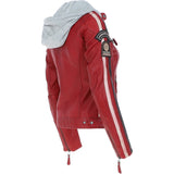 Women's Detachable Hood Leather Biker Jacket Red: Nirma