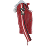 Women's Detachable Hood Leather Biker Jacket Red: Nirma