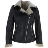Womens Luxury Shearling Jacket Black/cream: P-47