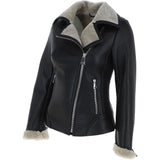 Womens Luxury Shearling Jacket Black/cream: P-47