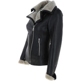 Womens Luxury Shearling Jacket Black/cream: P-47