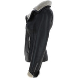 Womens Luxury Shearling Jacket Black/cream: P-47