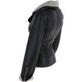 Womens Luxury Shearling Jacket Black/cream: P-47