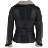 Womens Luxury Shearling Jacket Black/cream: P-47