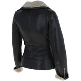 Womens Luxury Shearling Jacket Black/cream: P-47
