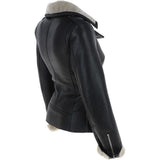 Womens Luxury Shearling Jacket Black/cream: P-47